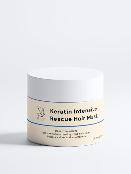 Keratin Intensive Rescue Hair Mask 170ml – deep conditioning treatment for damaged, dry and frizzy hair by BelleVie