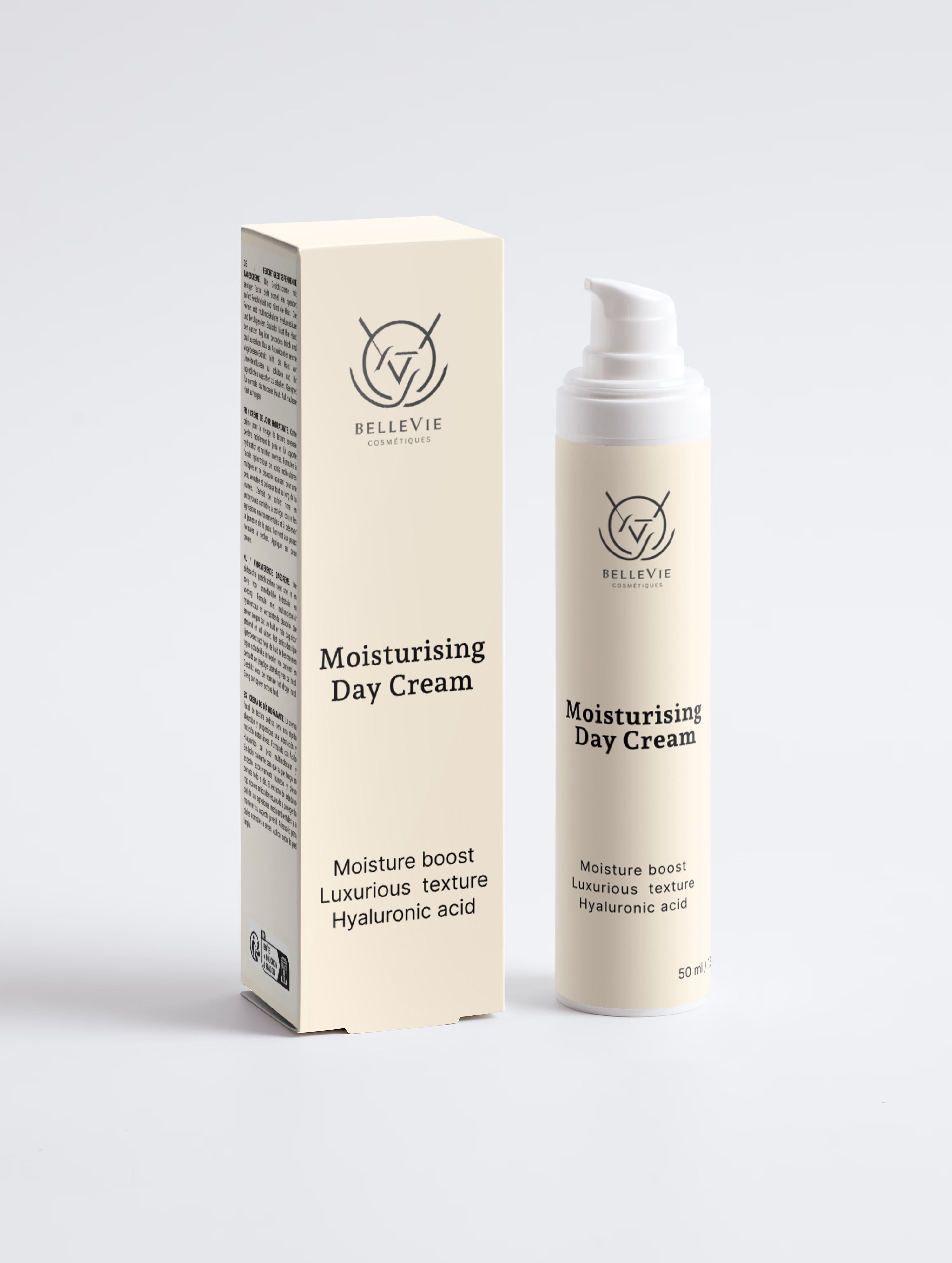 Moisturising Day Cream 50ml by BelleVie - silky day cream with multi-molecular hyaluronic acid and bisabolol for dry and sensitive skin