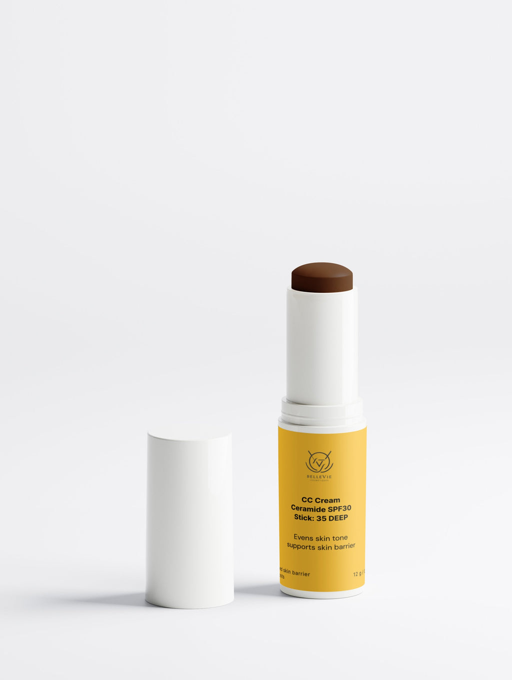 Natural tinted SPF30 stick for deep skin – tone-correcting, ceramide-enriched, cruelty-free, no white cast