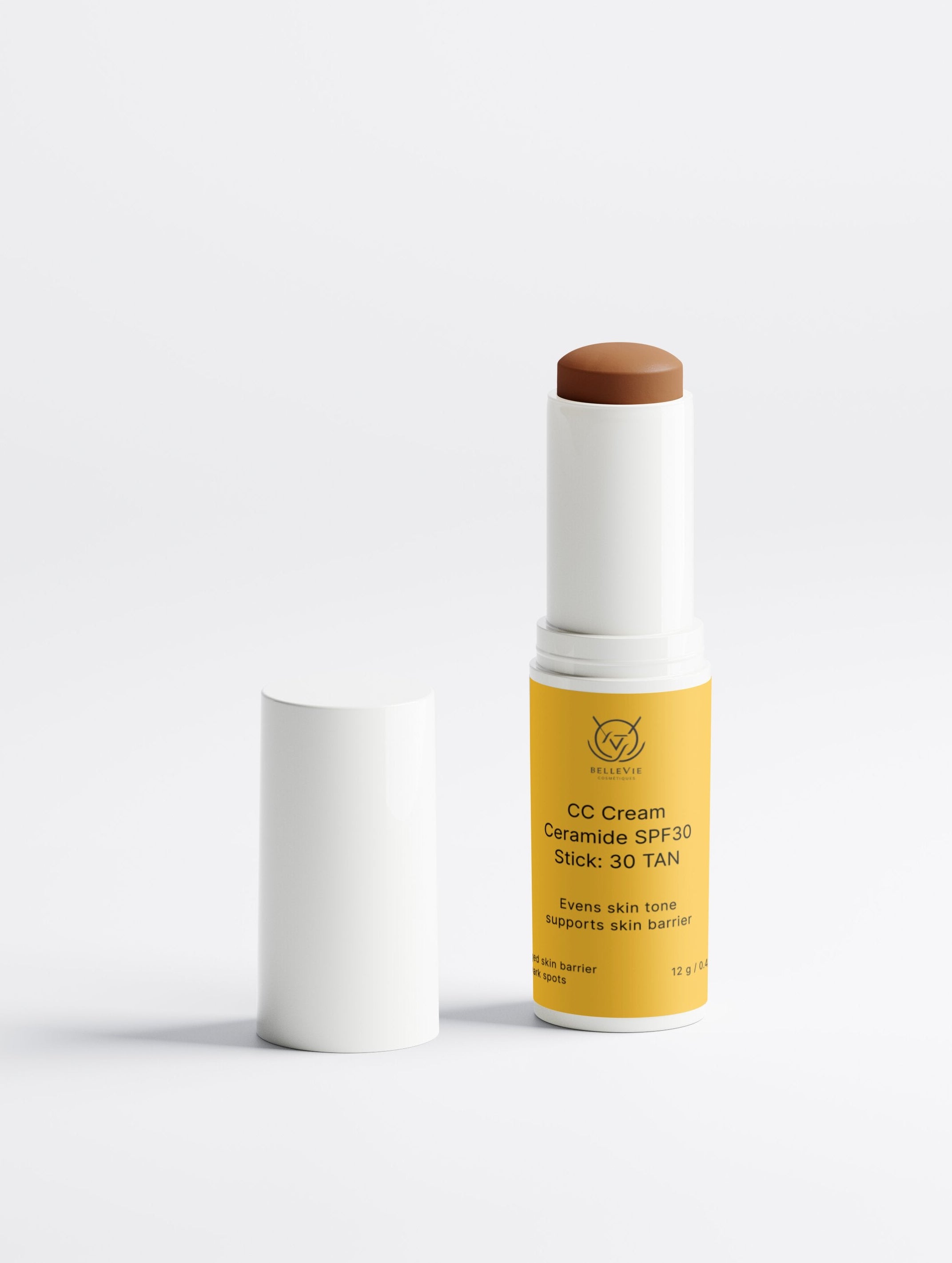 Natural tinted SPF30 stick for tan skin – tone-correcting, ceramide-enriched, cruelty-free, mineral zinc oxide