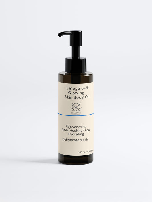 Omega 6-9 Glowing Skin Body Oil 145ml – fast-absorbing dry body oil with argan, rosehip and jojoba for radiant skin by BelleVie