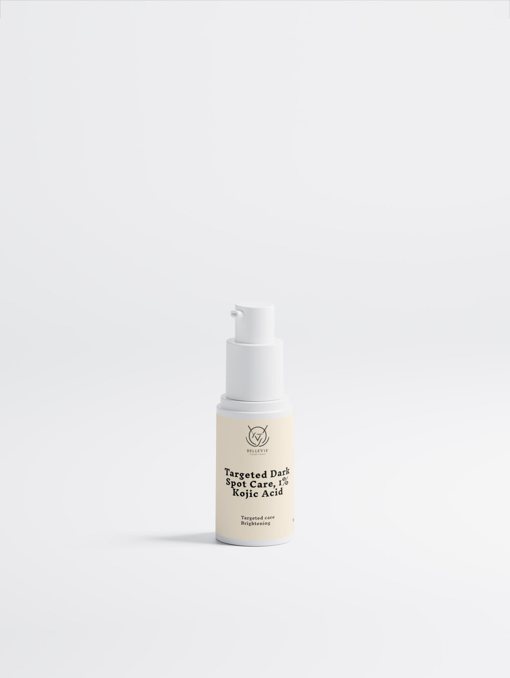 Skincare bottle with a white cap on a light gray background