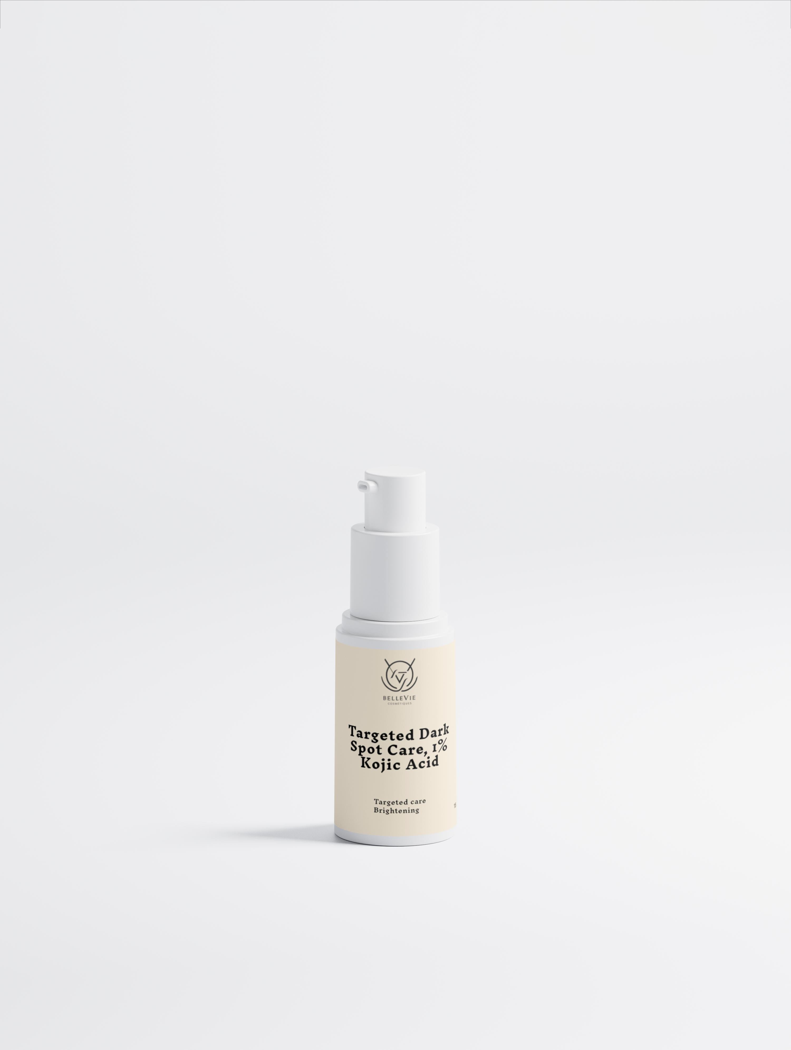 Skincare bottle with a white cap on a light gray background
