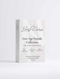 Anti-Age Peptide Collection Gift Set in a white and pale gray cardboard box with minimalist lettering and three-step skincare details