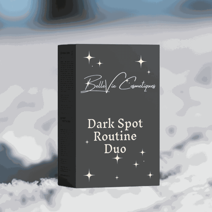 Dark Spot Routine Duo skincare set in a charcoal grey box with white lettering and star details