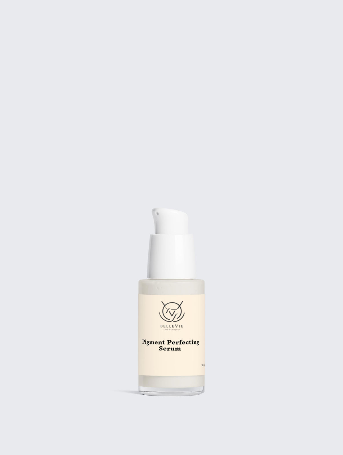Dark Spot Routine Duo serum in a clear bottle with a white pump and cream label reading Pigment Perfecting Serum