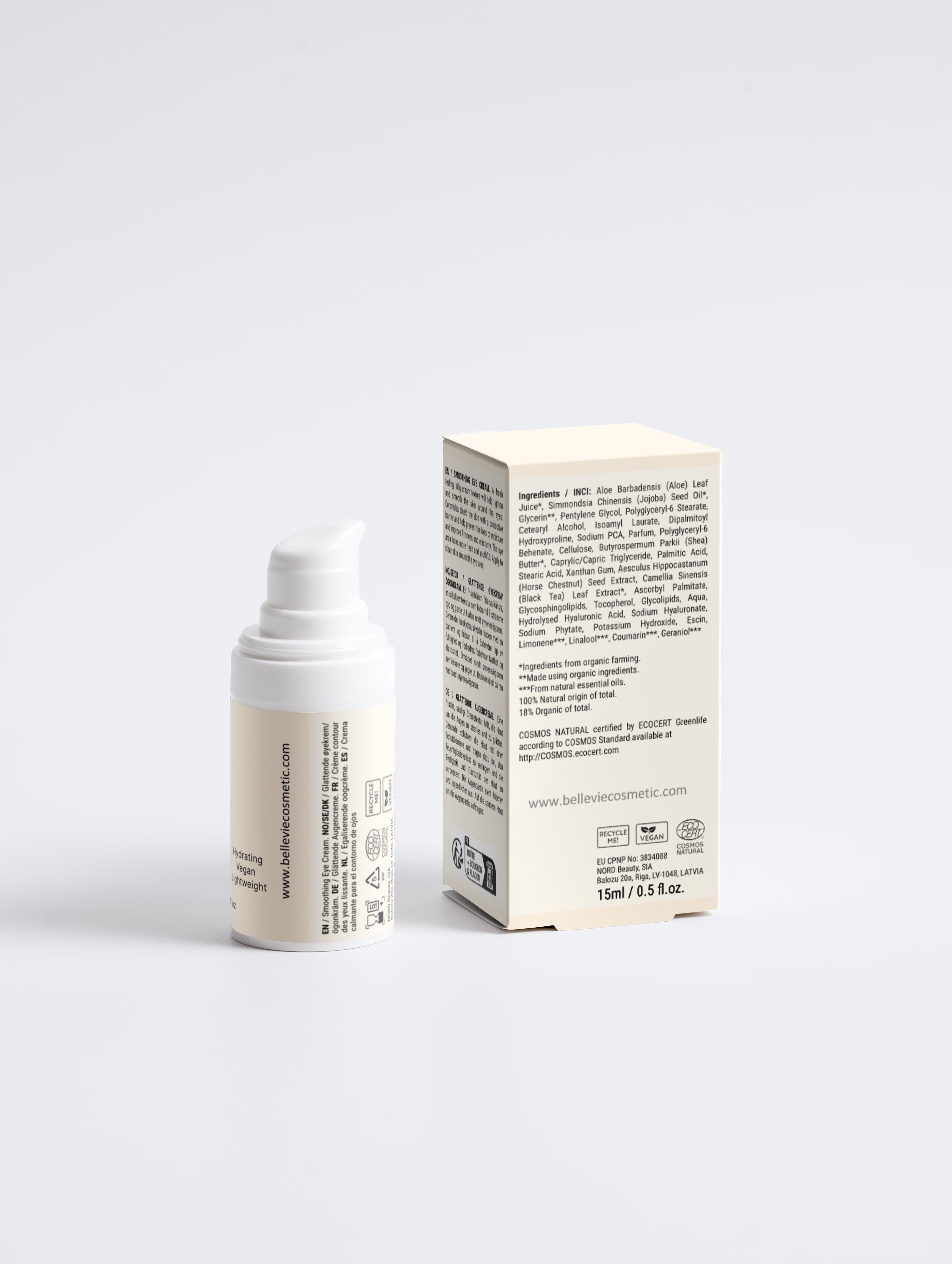 Crème lissante pour les yeux 15ml – Hydrate, raffermit & illumine (Céramides + Acide hyaluronique)