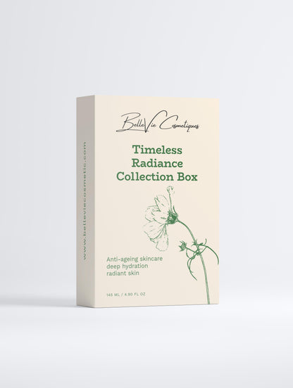 Timeless Radiance Collection Box with makeup remover, hydration gel, and day cream