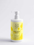 Gentle Baby Body Wash in a white pump bottle with a bright yellow botanical label and baby body wash text