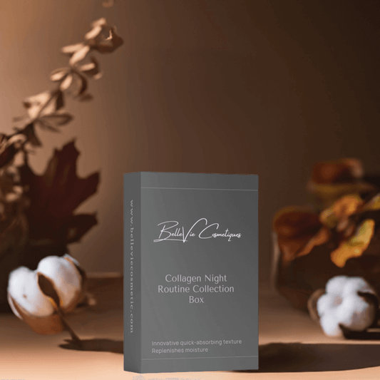 Collagen-infused night skincare trio – Anti-Age Night Cream, Boost Serum, and Eye Cream from Belle Vie for radiant morning skin