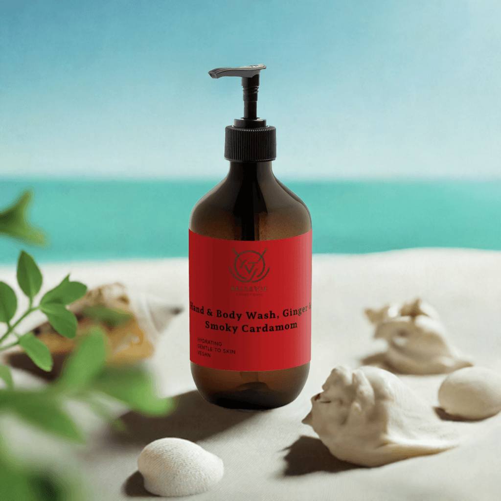 Belle Vie Smoky Cardamom Hand & Body Wash 490ml – invigorating ginger and cardamom formula for smooth, refreshed skin