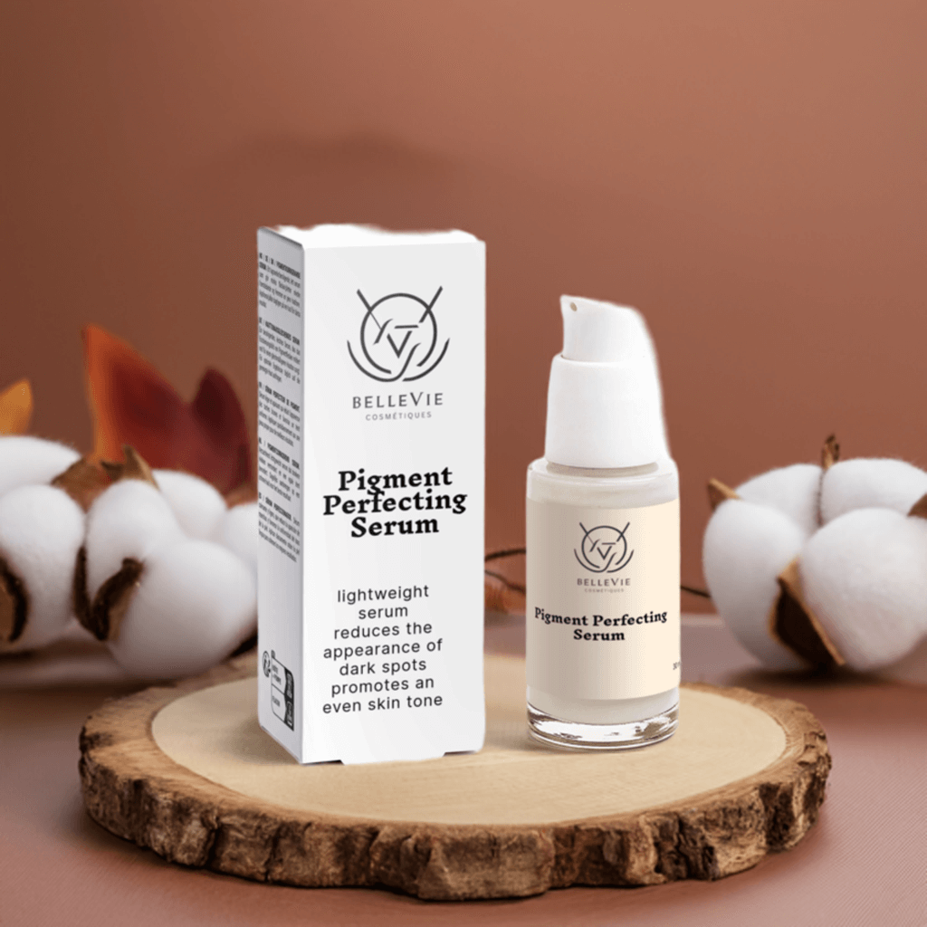 Vegan pigment-correcting serum in glass bottle – skincare for radiant complexion