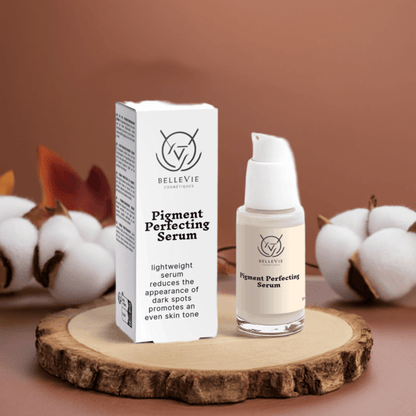 Vegan pigment-correcting serum in glass bottle – skincare for radiant complexion