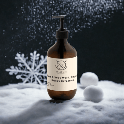 Belle Vie Smoky Cardamom Hand & Body Wash 490ml – nourishing body wash with a warm, spicy blend of ginger and smoky cardamom