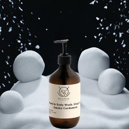 Belle Vie Smoky Cardamom Hand & Body Wash 490ml – luxurious body wash with ginger and smoky cardamom for a soothing cleanse