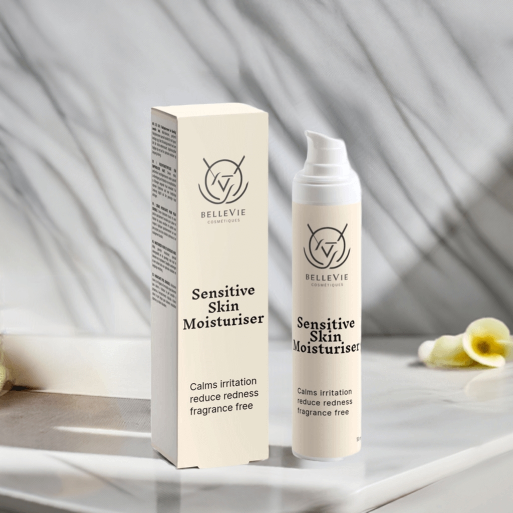 Applying BelleVie Sensitive Skin Moisturiser to the face

