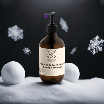 490ml Smoky Cardamom Hand & Body Wash – Belle Vie’s invigorating formula with ginger and smoky cardamom for soft, hydrated skin