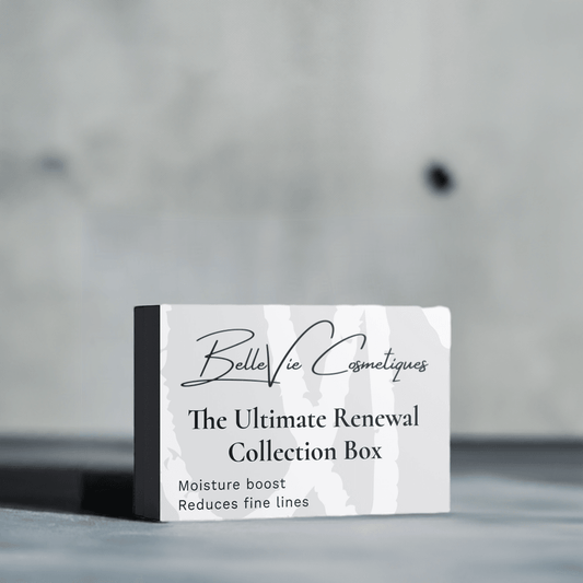 The Ultimate Renewal Collection Box from belleviecosmetic.com with Hydration Boost Gel, Peptide Serum & AHA Peeling for skin renewal