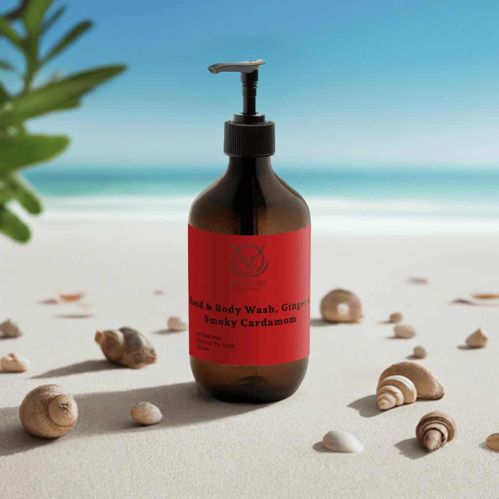 Belle Vie Smoky Cardamom Hand & Body Wash – rejuvenating 490ml formula with the warming scent of ginger and cardamom