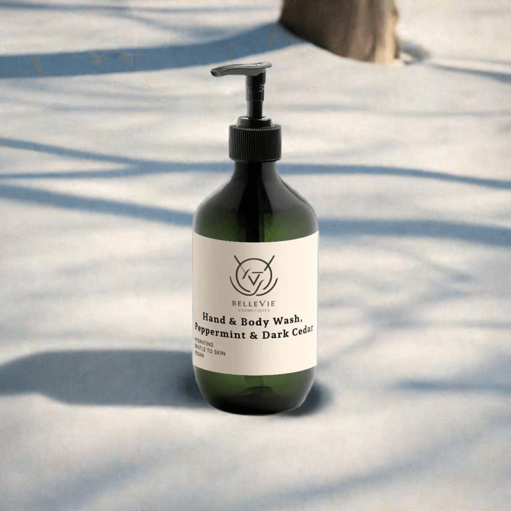 Peppermint & Dark Cedar Hand & Body Wash 490ml – Belle Vie’s aromatic wash for a soothing, energizing cleanse