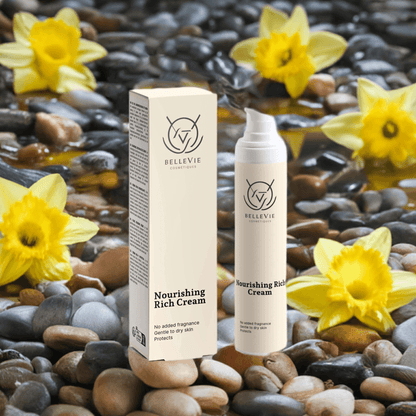 Nourishing Rich Cream 50ml, a luxurious face cream designed to deeply hydrate, soothe, and restore your skin’s natural barrier