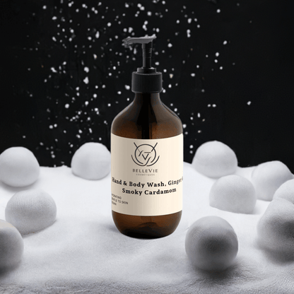 Ginger & Smoky Cardamom Hand & Body Wash 490ml – Belle Vie’s rich body wash with exotic cardamom and ginger for an aromatic cleanse