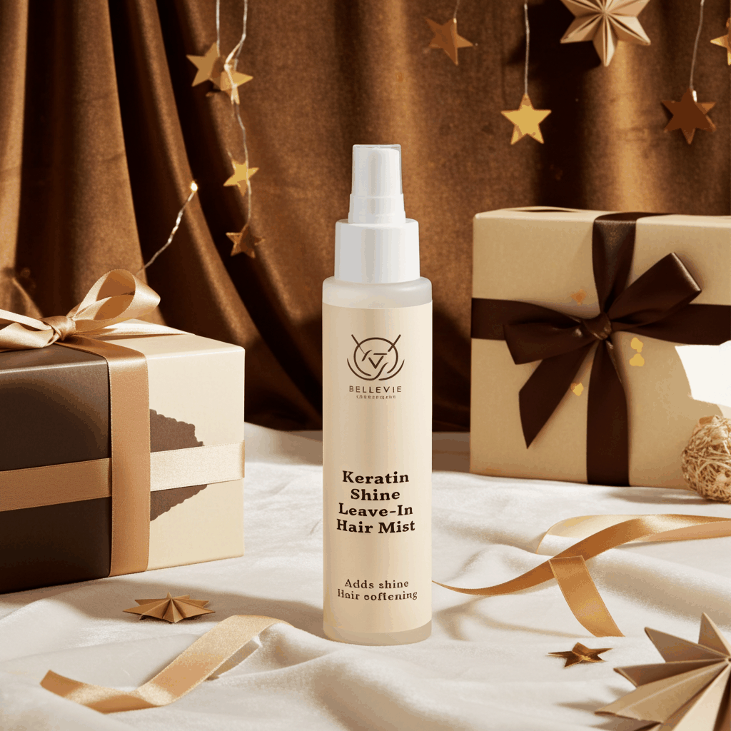 Hair Revival Bundle featuring a cream Keratin Shine Leave-In Hair Mist spray bottle with a clear nozzle