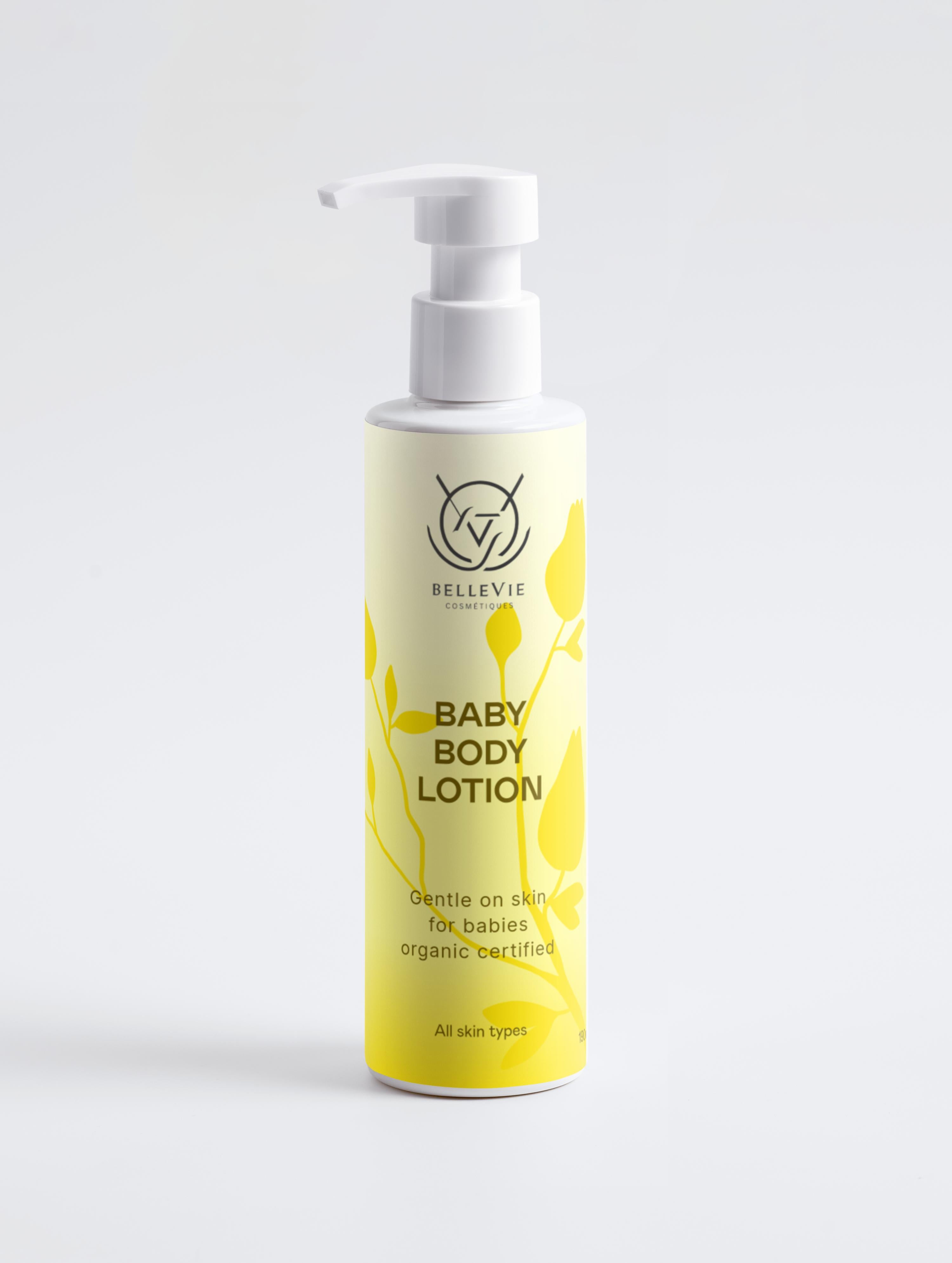 Baby Lotion 190ml bottle with yellow label on a white background