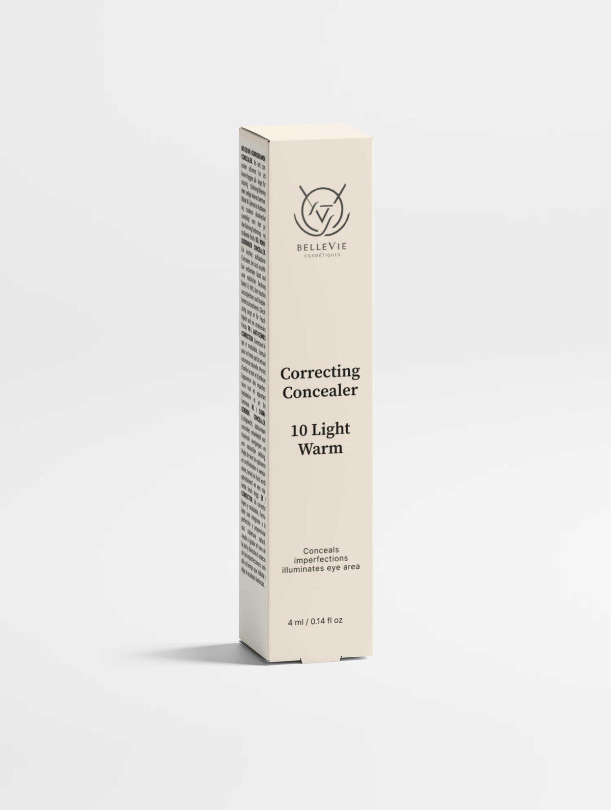 Hydrating Correcting Concealer in a slim ivory cardboard box, labeled Correcting Concealer, shade 10 Light Warm