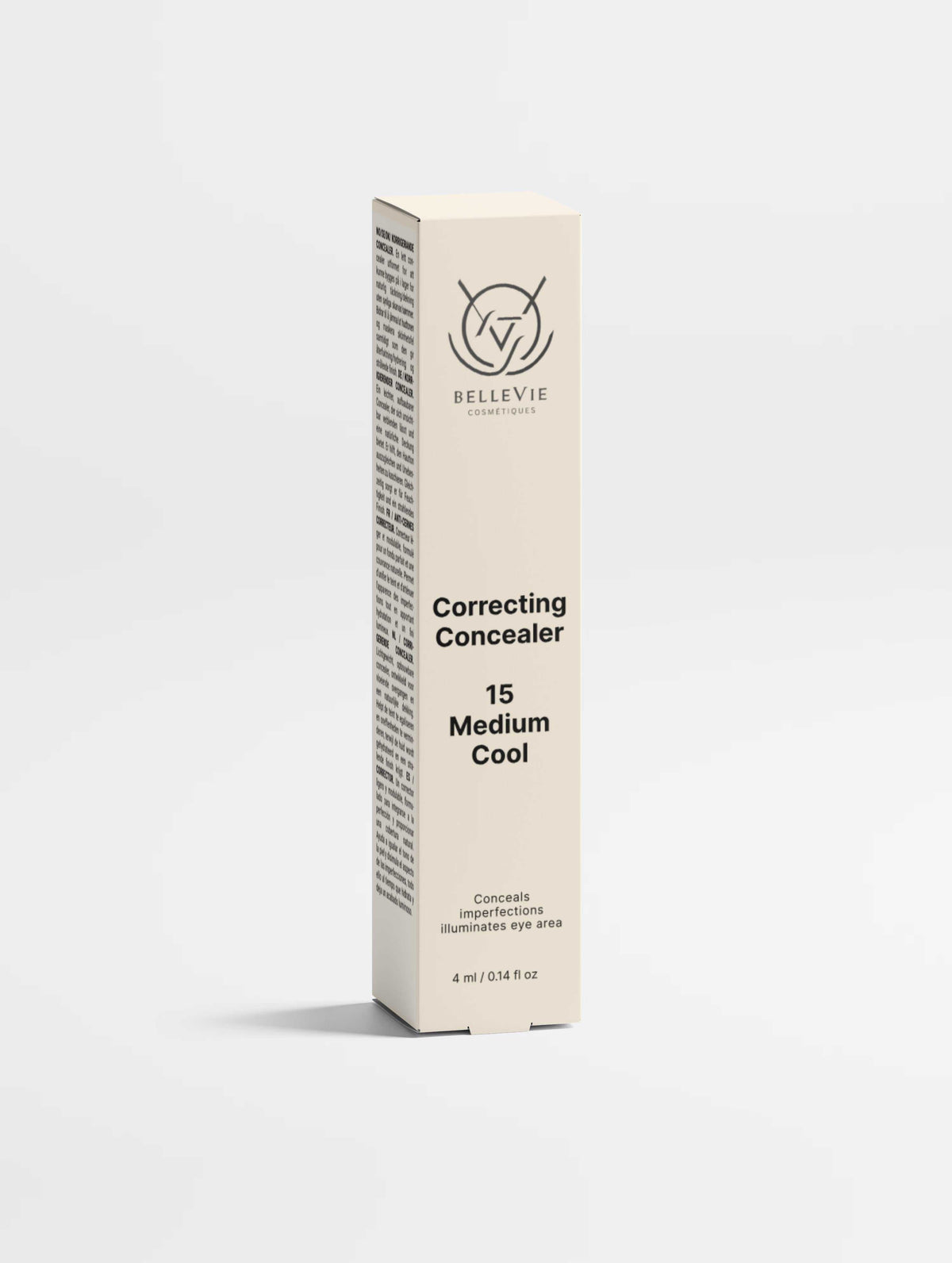Hydrating Correcting Concealer in a slim ivory carton with black lettering, labeled shade 15 Medium Cool.