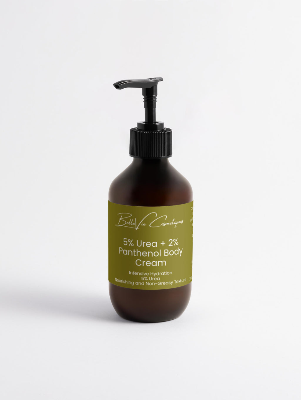 Bottle of 5% Urea + 2% Panthenol Body Cream with green label on a white background