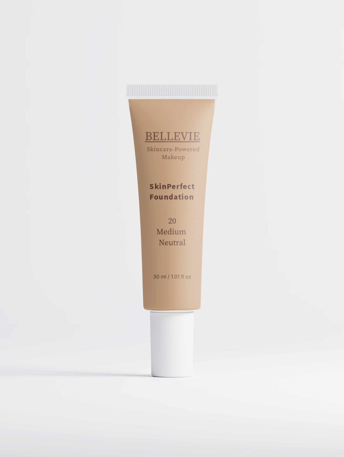 Peptide Skin-Perfecting Foundation in a beige tube with white cap, labelled shade 20 Medium Neutral