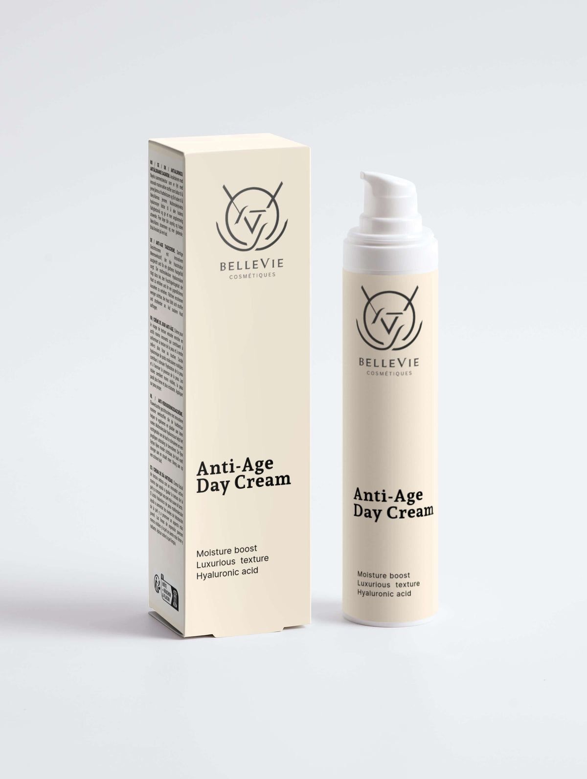 Performance Duo – Anti-Aging Skincare Set with ivory Anti-Age Day Cream bottle and matching box, featuring a black logo and pump