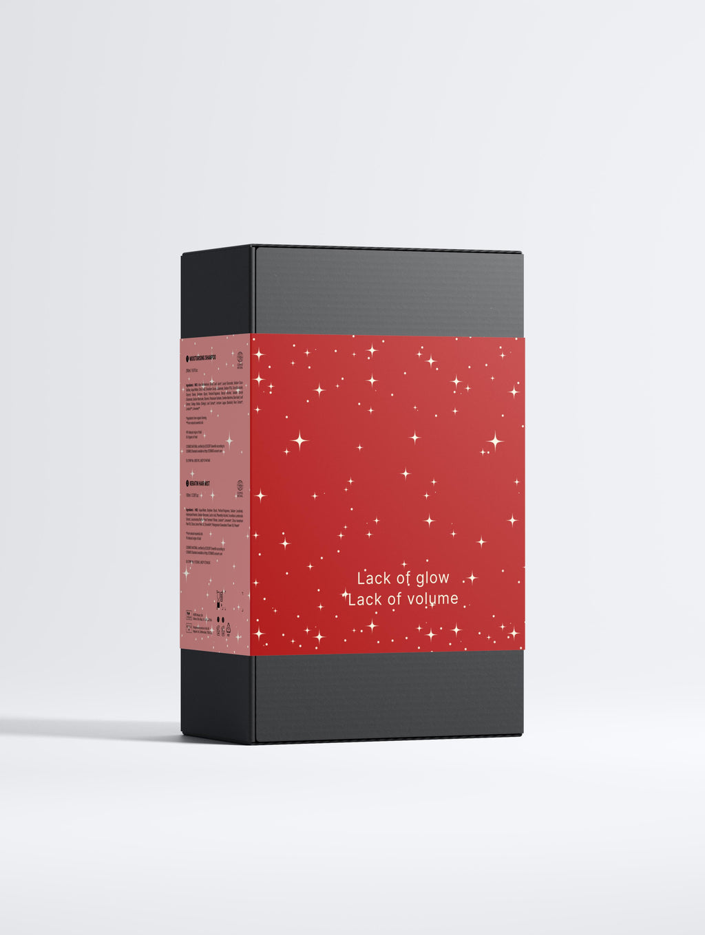 Product packaging with red and black design on a white background