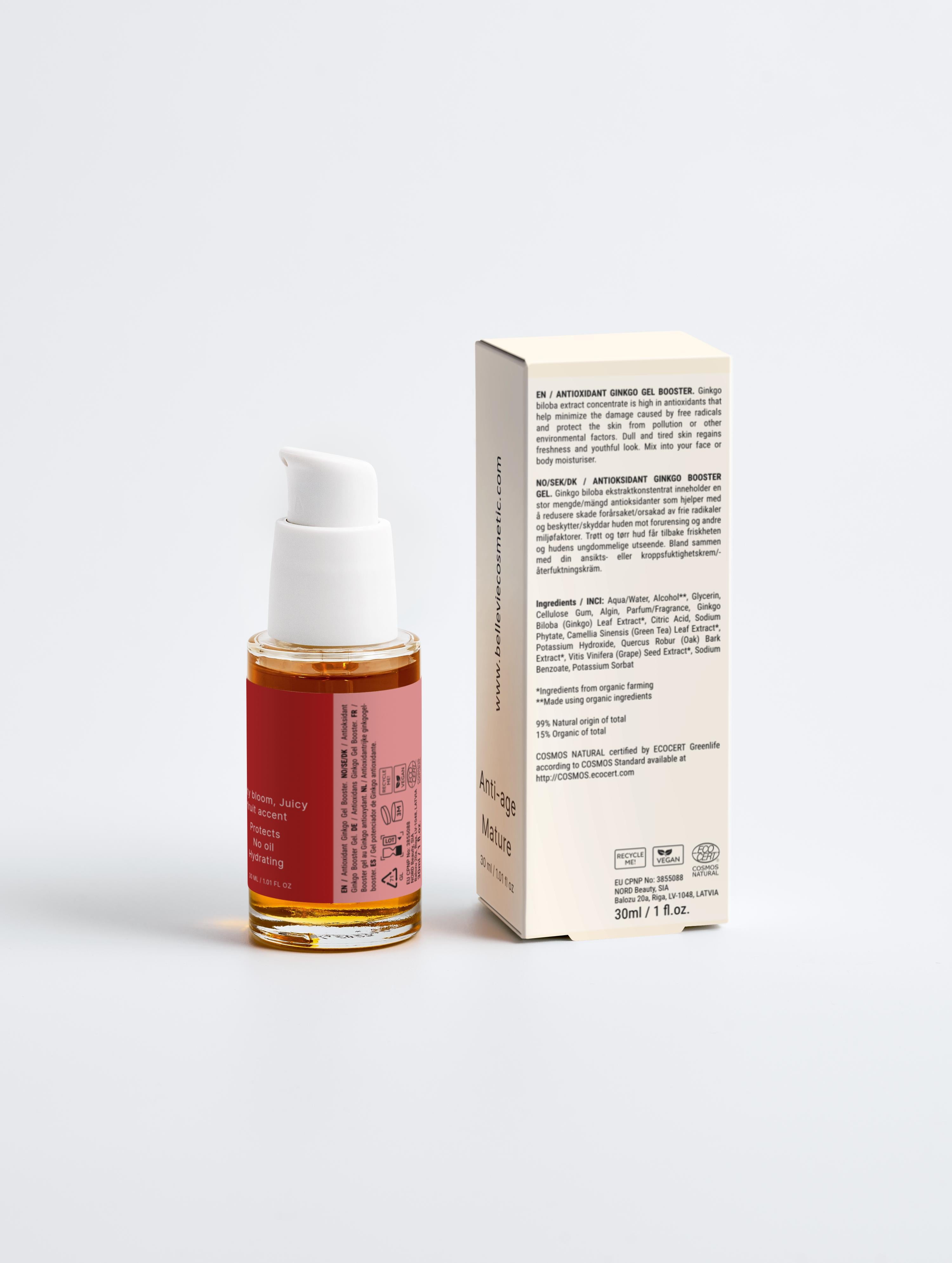 Antioxidant Ginkgo Gel Booster 30ml bottle with packaging on a white background